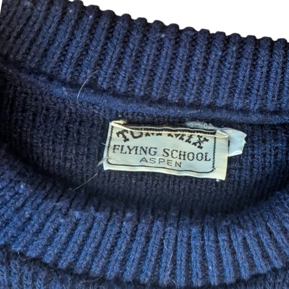 Vtg Alpine Sweater Tom Mix Flying School Aspen moose trees novelty winter  sz M - Picture 4 of 9